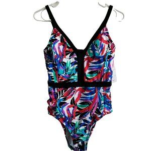 Jantzen Women's Tropic Nights V Neck One Piece Swimsuit SIZE 10